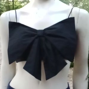 "Divided" black crop top w/bow in front and adjustable shoulder straps
